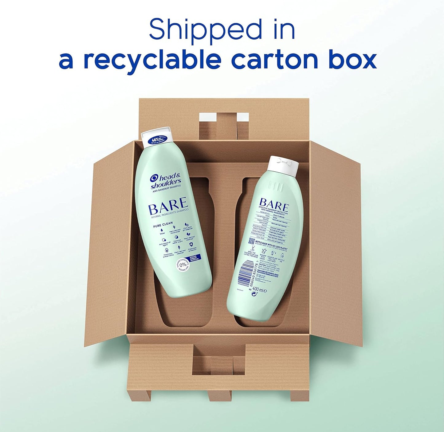 anti Dandruff Shampoo, Pure Clean, Sulphate Free, 2 X 400 Ml, Duo Pack. Bare Shampoo for Oily Scalp, Minimal Ingredients, Free from Dyes