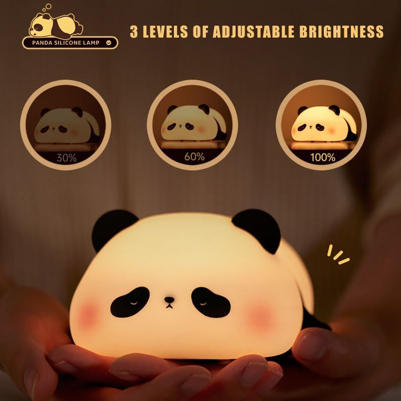 Panda Night Light for Kids Bedroom, Cute Animal Silicone Nursery Night Lamp Touch Control Nightlights USB Rechargeable Bedside Lamp for Baby Children Toddlers Women Teen Girls Breastfeeding Gift