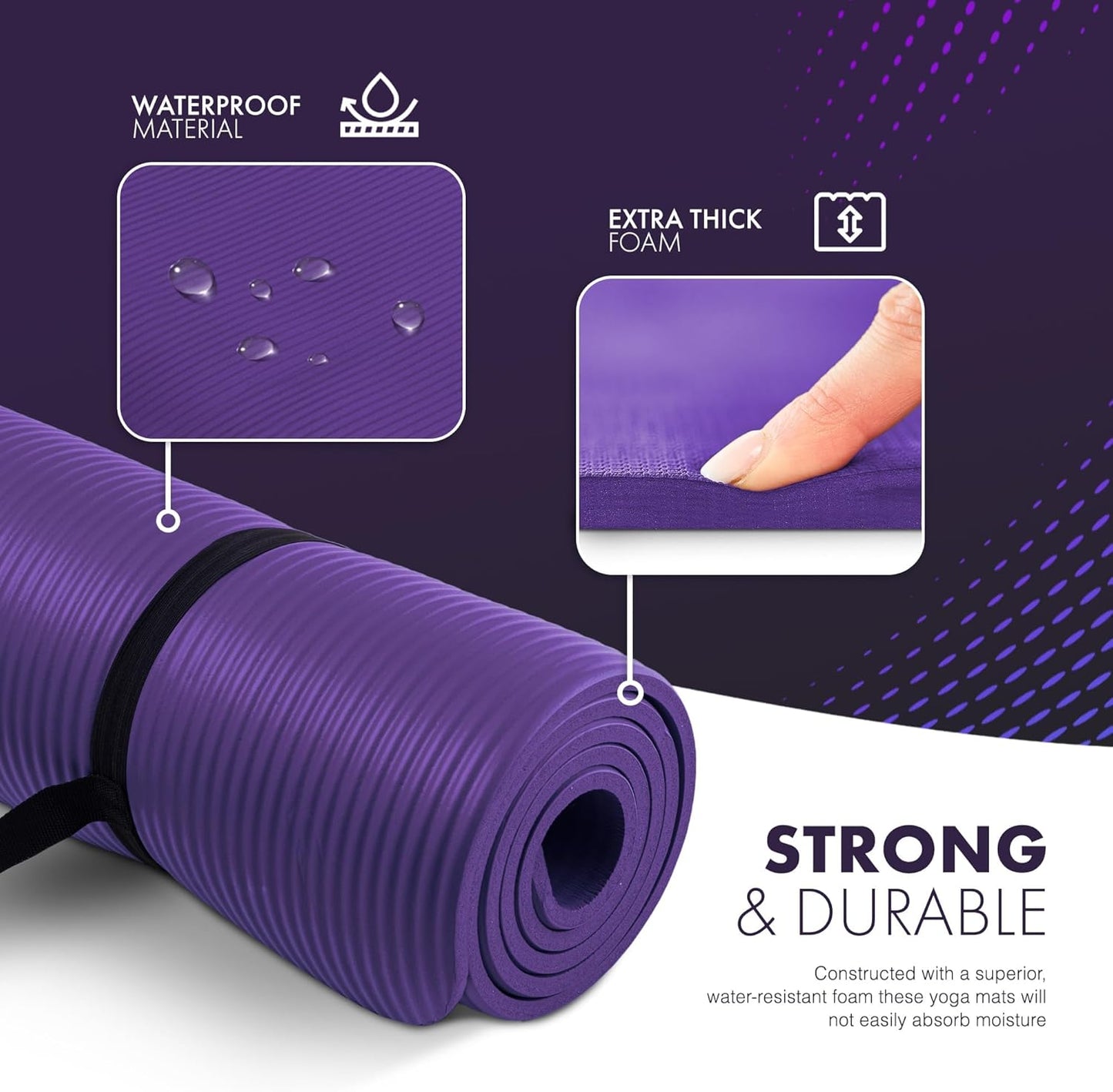 Yoga Mat – Multi-Purpose Extra Thick Foam Exercise Mats – Ideal Floor Mat for Pilates, Stretching, Resistance Workout & Therapy – Home & Gym Equipment Accessory for Men Women Kids –183 X 60Cm
