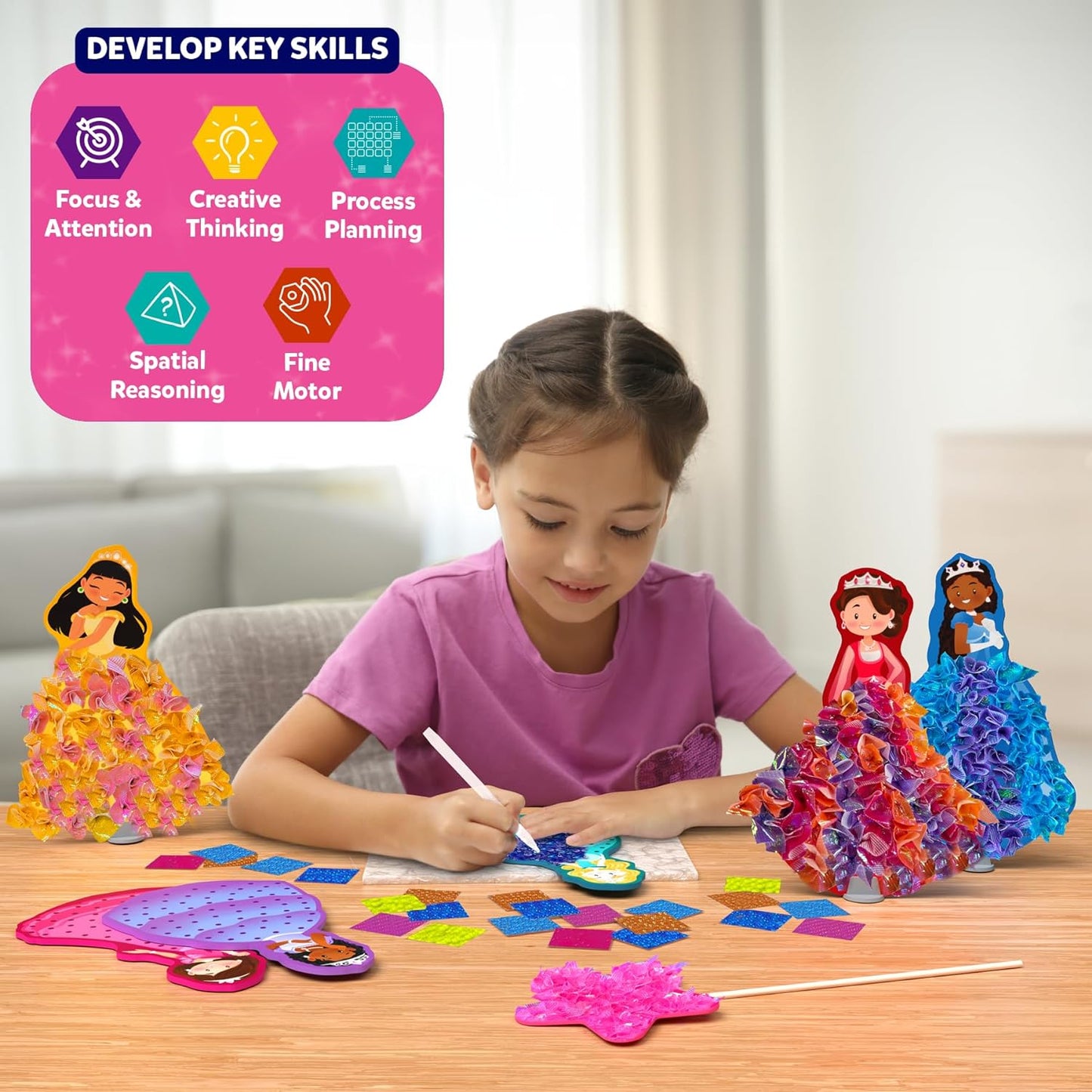 Art & Craft Activity - Poke-In Art Magical Princesses, Mess-Free Art for Kids, DIY Craft Kits, Creative Activity, Fine Motor Skills, Gifts for Girls & Boys Ages 4, 5, 6, 7, 8, 9