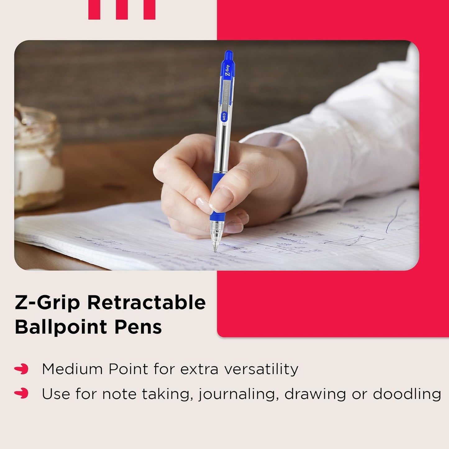 Z Grip Assorted Ballpoint Pens with Pocket Clip 8Pk Retractable Assorted Ink Ballpoint Pens, Reliable Assorted Biro Pens Multipack for Everyday Use Design, New Pack Size 8Pk