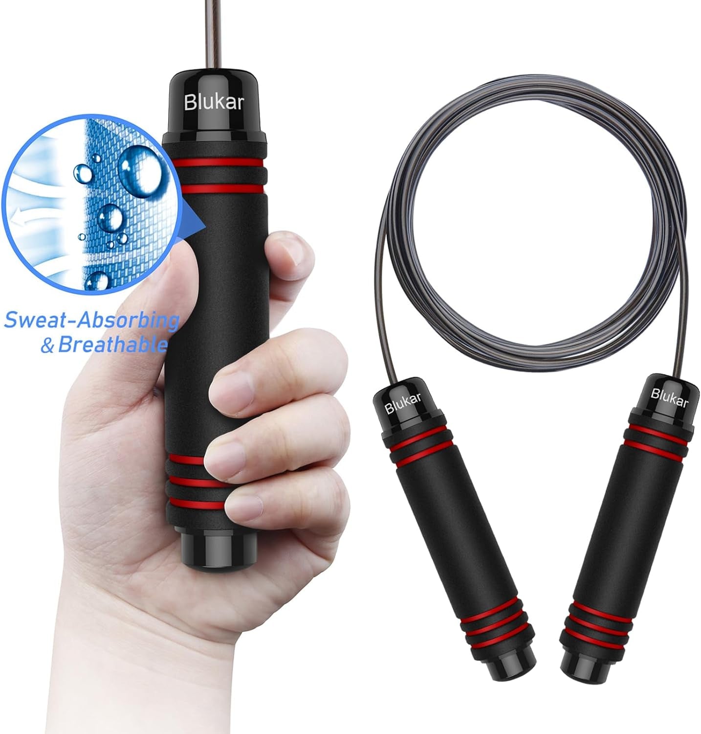 Skipping Rope, Speed Jump Rope Tangle-Free Adjustable Rope with Rapid Ball Bearings & Soft Foam Handle for Fitness Workouts Fat Burning Exercises Boxing - Spare Rope Length Adjuster Included