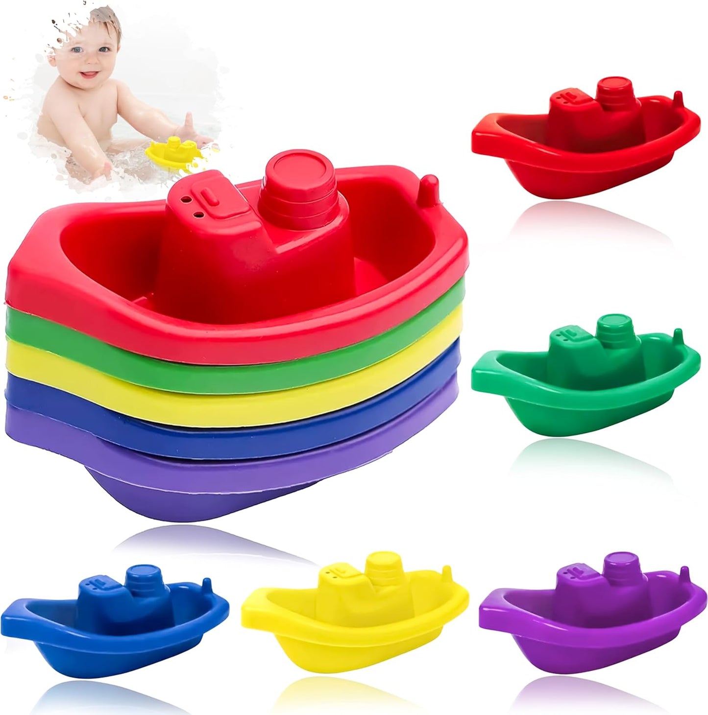 10Pcs Children Bathtime Boats, Bath Toys Floating Bath Boat Toys, Floating Water Tub Toy, Inter Connectable Linking Stackable Floating Boats, Learning Bathtub Toys and Soft Bath Toys