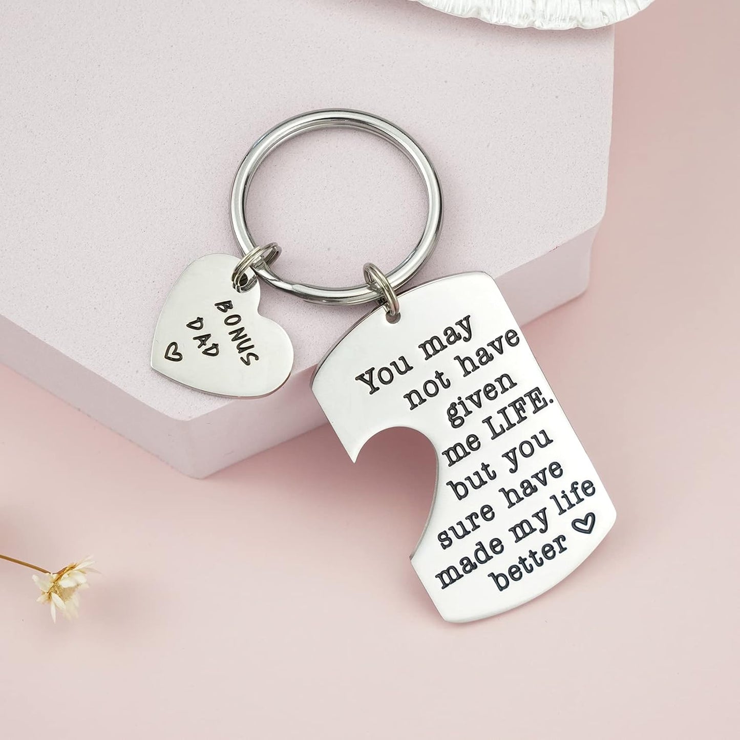 Stainless Steel Step Daddy Keyring - 'Thank You for Being the Dad You Didn'T Have to Be
