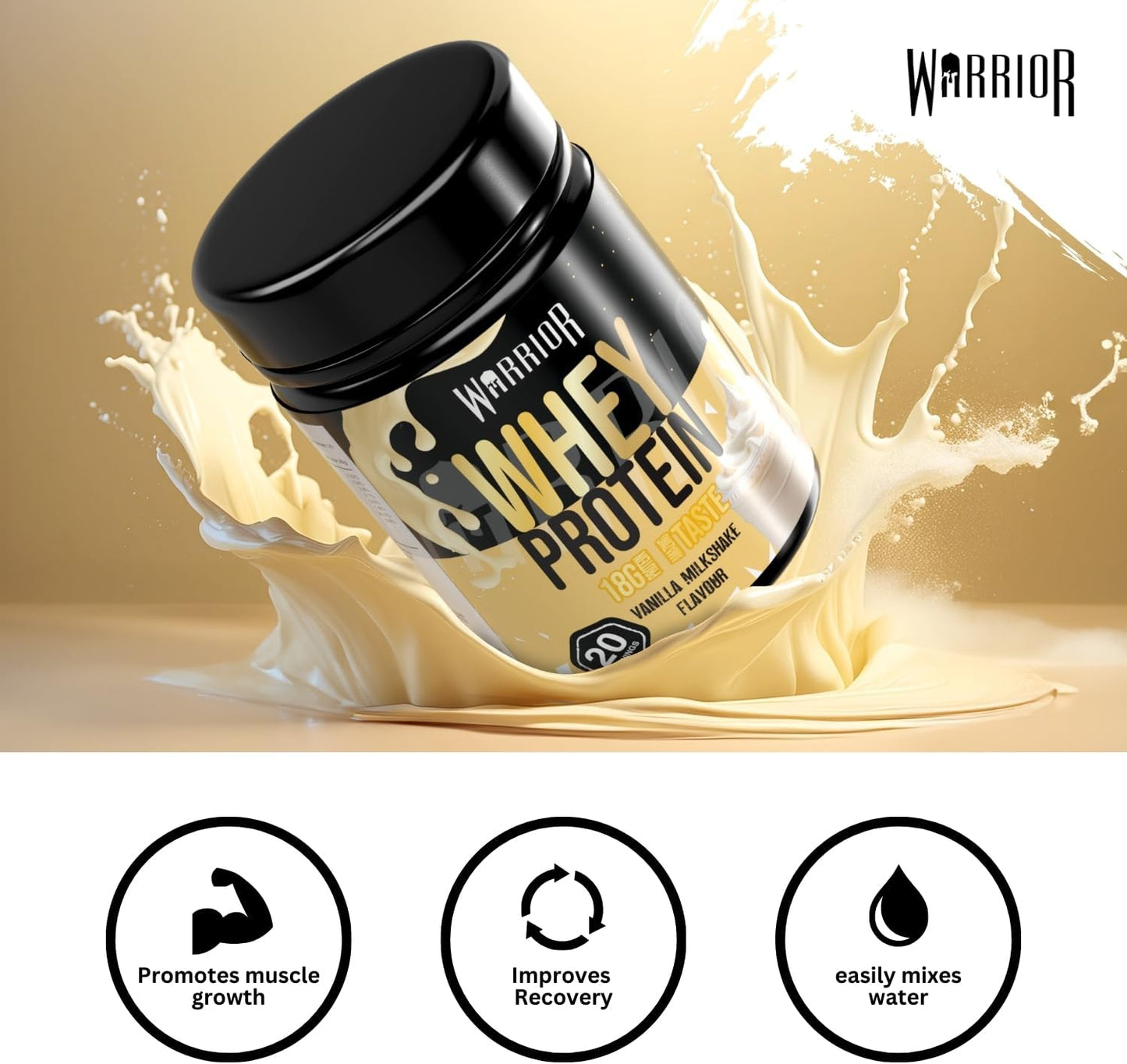 Whey Protein Powder 500G - up to 36G* Protein per Shake – Low Sugar - Muscle Growth and Recovery Drink - Amazing Taste - 20 Servings - GMP Certified (Vanilla Milkshake)