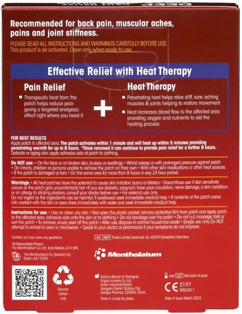 Pain Relief Heat Patch, Muscular Aches, Pains, Joint Stiffness (Pack of 4 Patches)