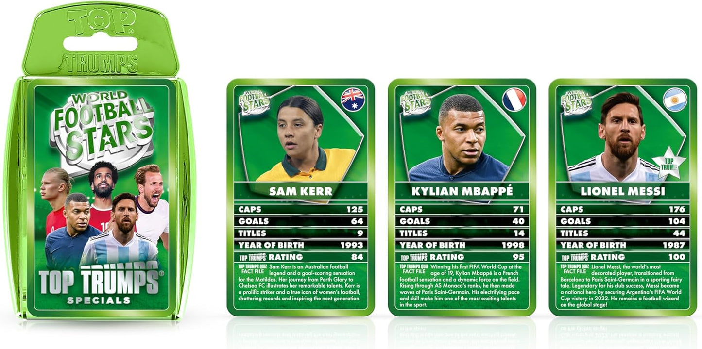 World Football Stars Specials Card Game Green, Play with Lionel Messi, Neymar and Harry Kane, Educational Gift and Toys for Ages 6 Plus