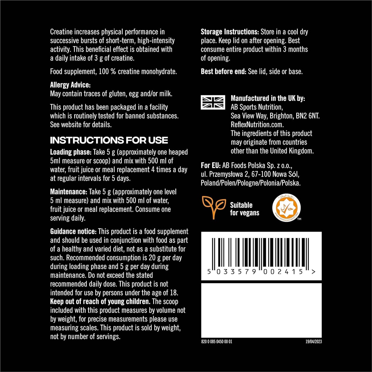 Nutrition Creatine Monohydrate, 100 Percent Creatine Monohydrate, 450G