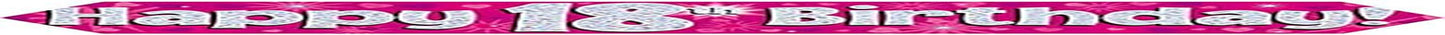 9Ft Banner Happy 18Th Birthday Pink Foil Holographic Banner