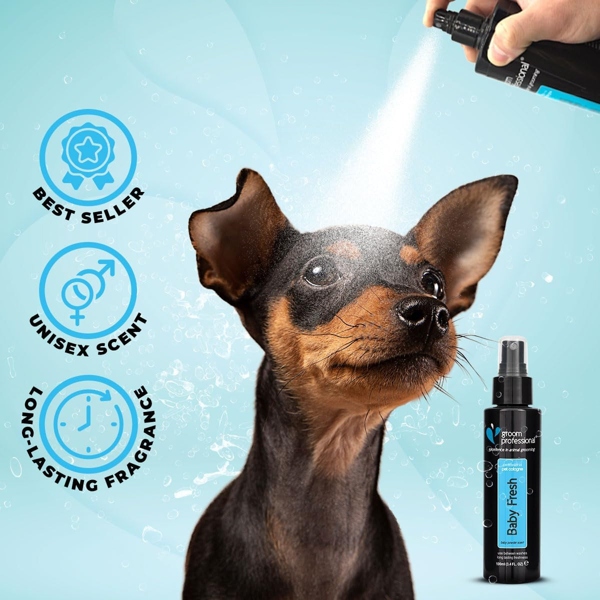 Baby Powder Dog Cologne Spray - Dog Perfume Spray - Dog Spray for Smelly Dogs - Familiar Baby Powder Dog Spray - Contains Chamomile to Soothe Sensitive Skin, 100Ml