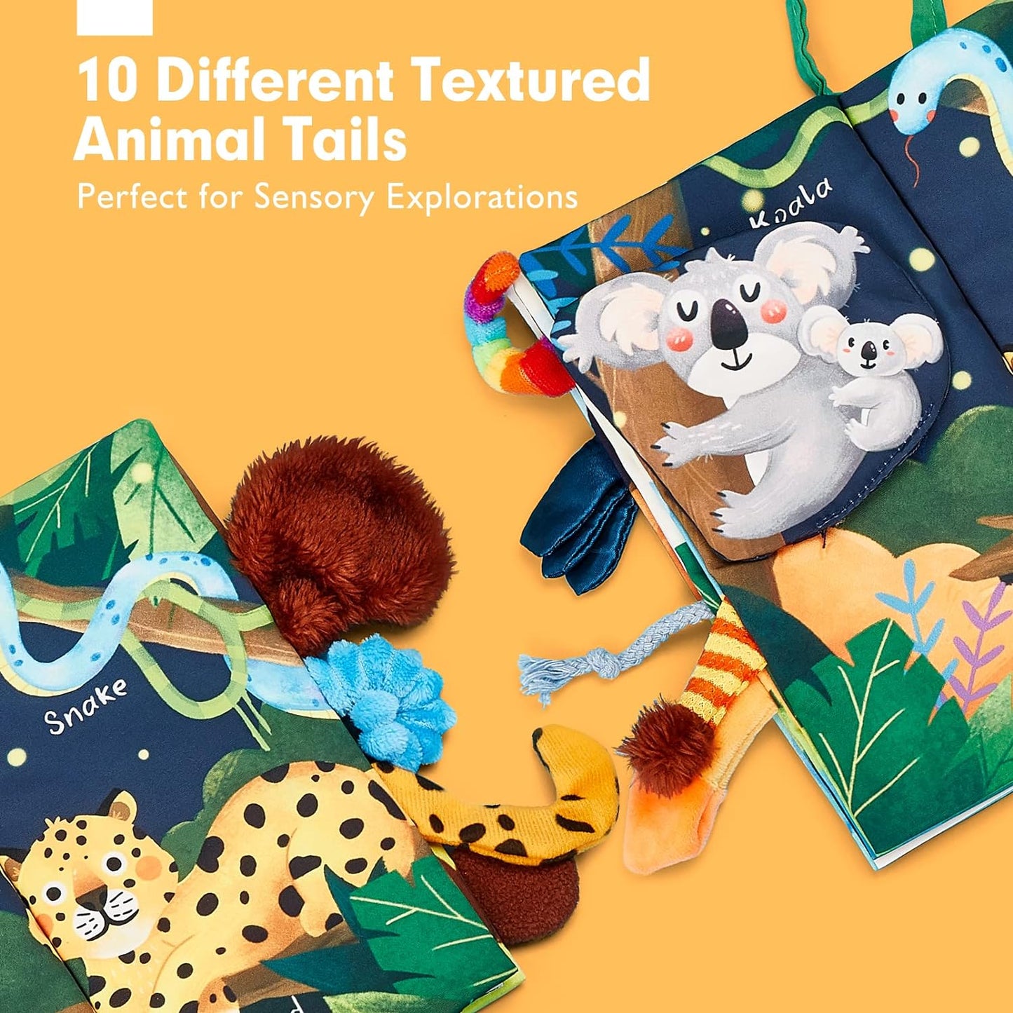 Baby Book Baby Toys Jungle Tails Sensory Books for Babies Touch and Feel Soft Books, Crinkle Paper Baby Essentials for Newborn Infants Toys, Newborn Gifts for 0 3 6 12 Months Boys Girls