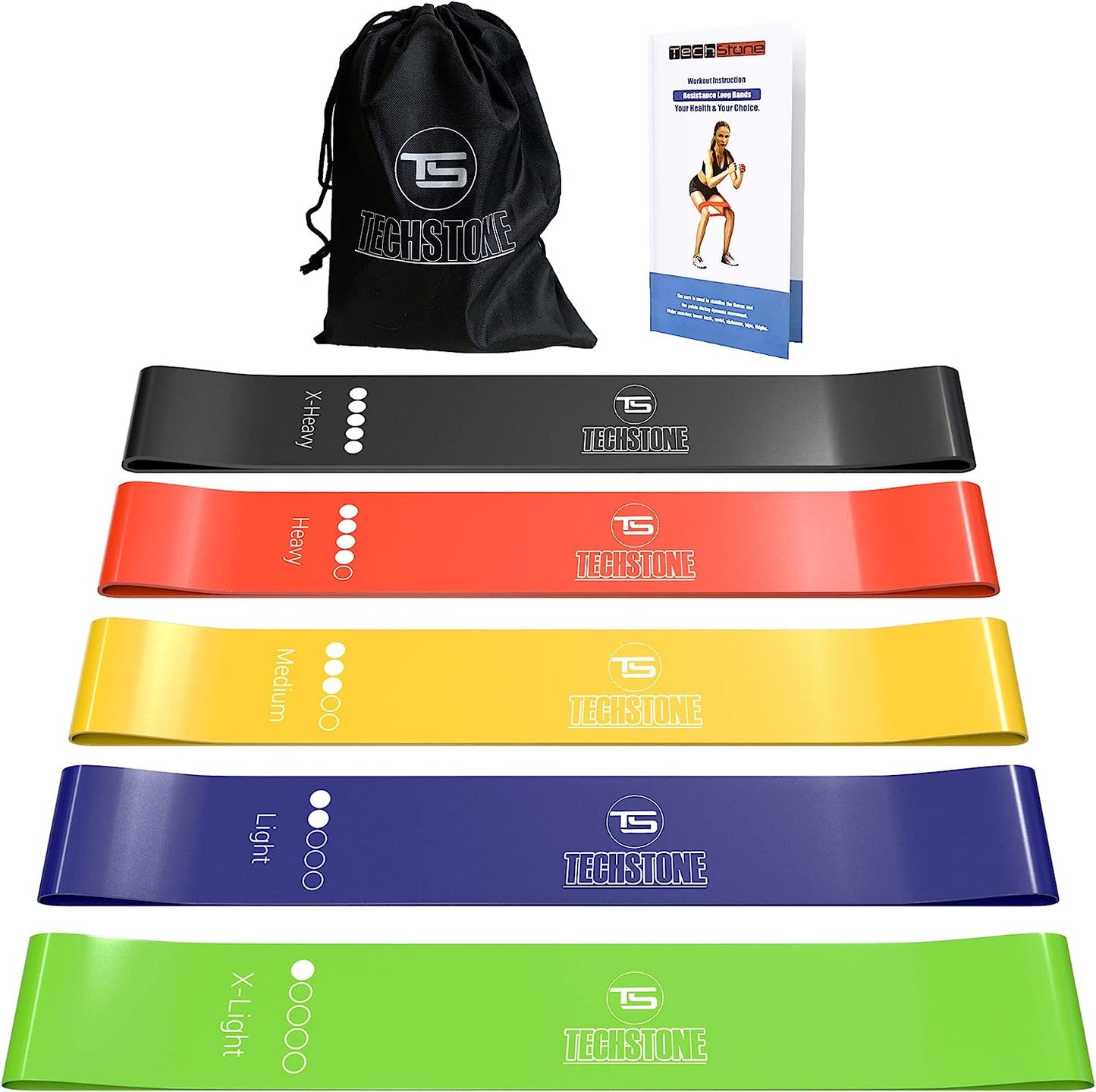 Resistance Bands Set for Men and Women, Pack of 5 Different Resistance Levels Elastic Band for Home Gym Long Exercise Workout – Great Fitness Equipment for Training, Yoga – Free Carrying Bag