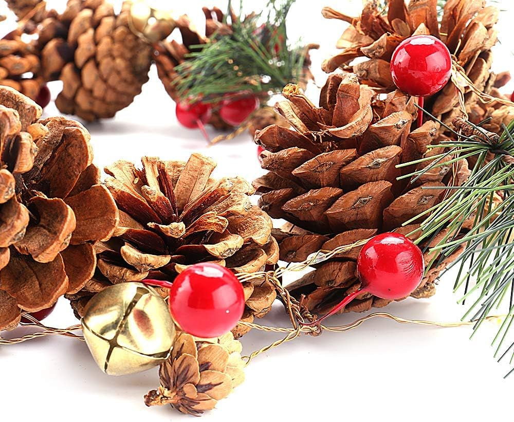 Christmas Garland with Lights,20 LED 6.56 FT Christmas Decorations Indoor Pinecones Christmas Light,Battery Operated Wreath Christmas Decor for Home Table Fireplaces Stair Railings Mantel