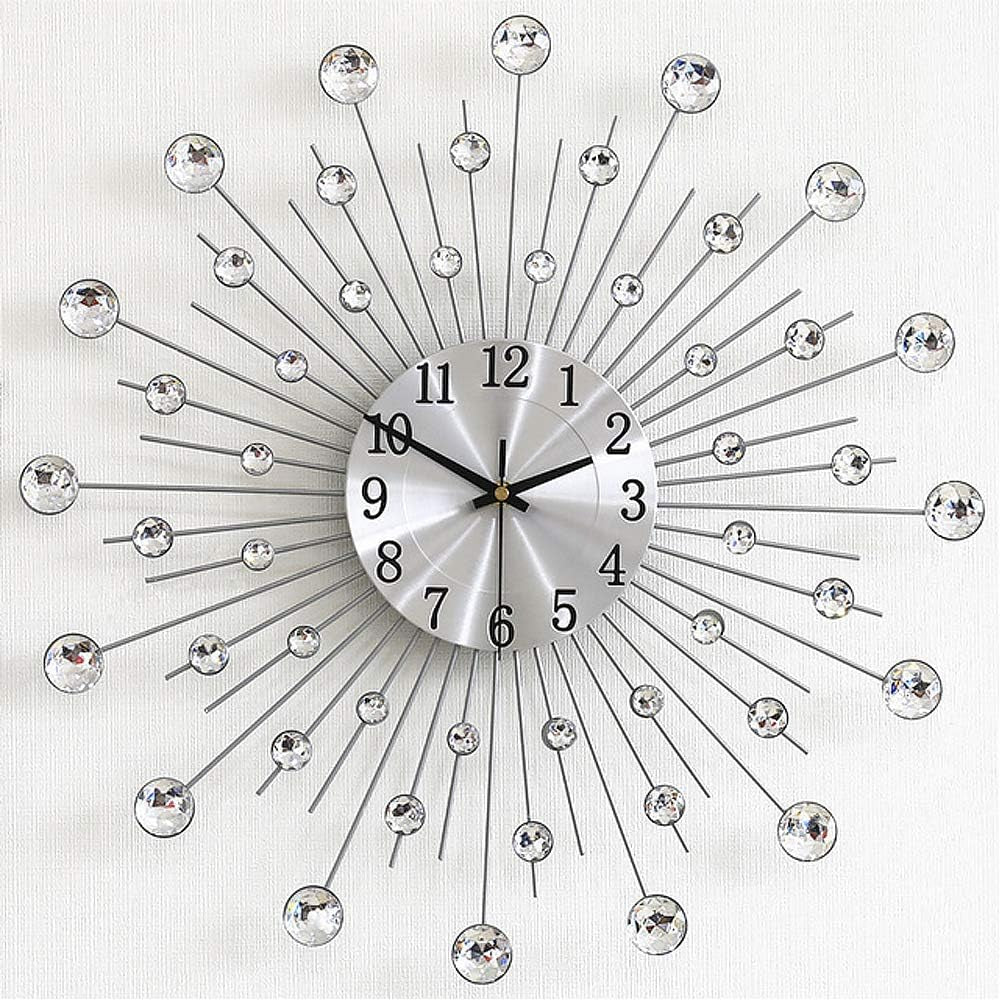 Silver Wall Clock Stylish Diamond Silent Non-Ticking Arabic Numeral Clock Very Large Wall Clocks for Living Room, Bedroom, Kitchen, Home Decor (50Cm/ 20Inch