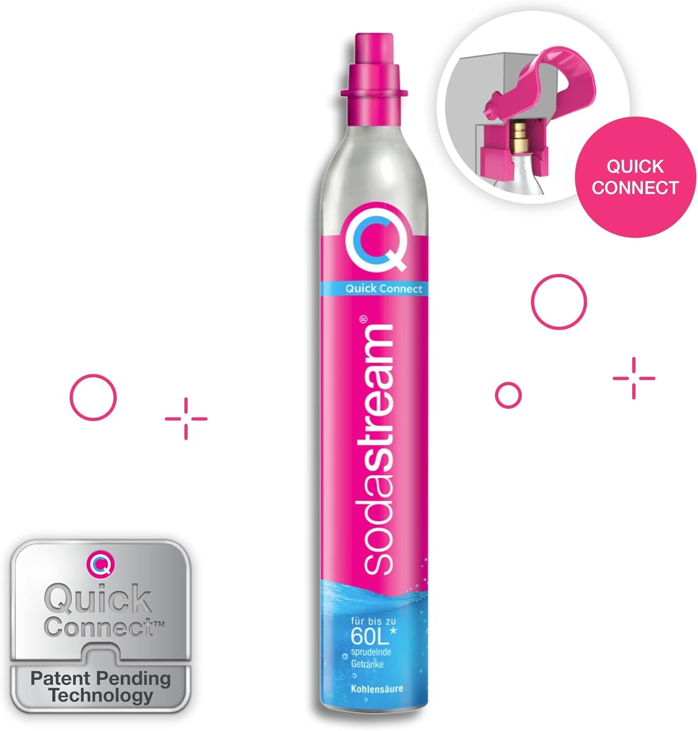 - CO2 Cylinder for Sparkling Water Maker, Quick Connect Gas System, Makes 60 Litres Fizzy Drinks, Compatible with Terra, Duo and Art, Reduce Plastic Waste, Pink