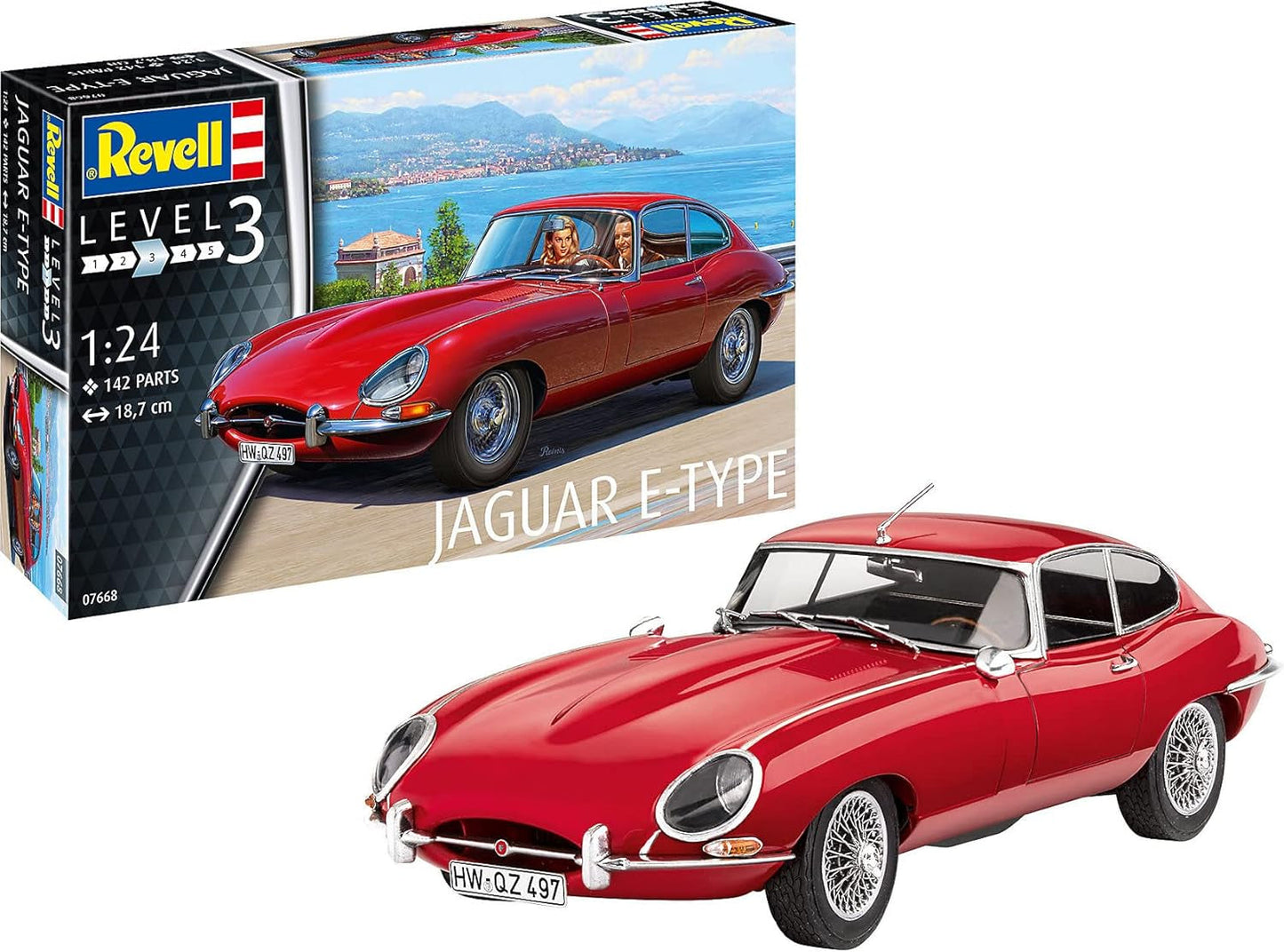 07668 Jaguar E-Type (Coupé) 1:24 Scale Unbuilt/Unpainted Plastic Model Kit, Red