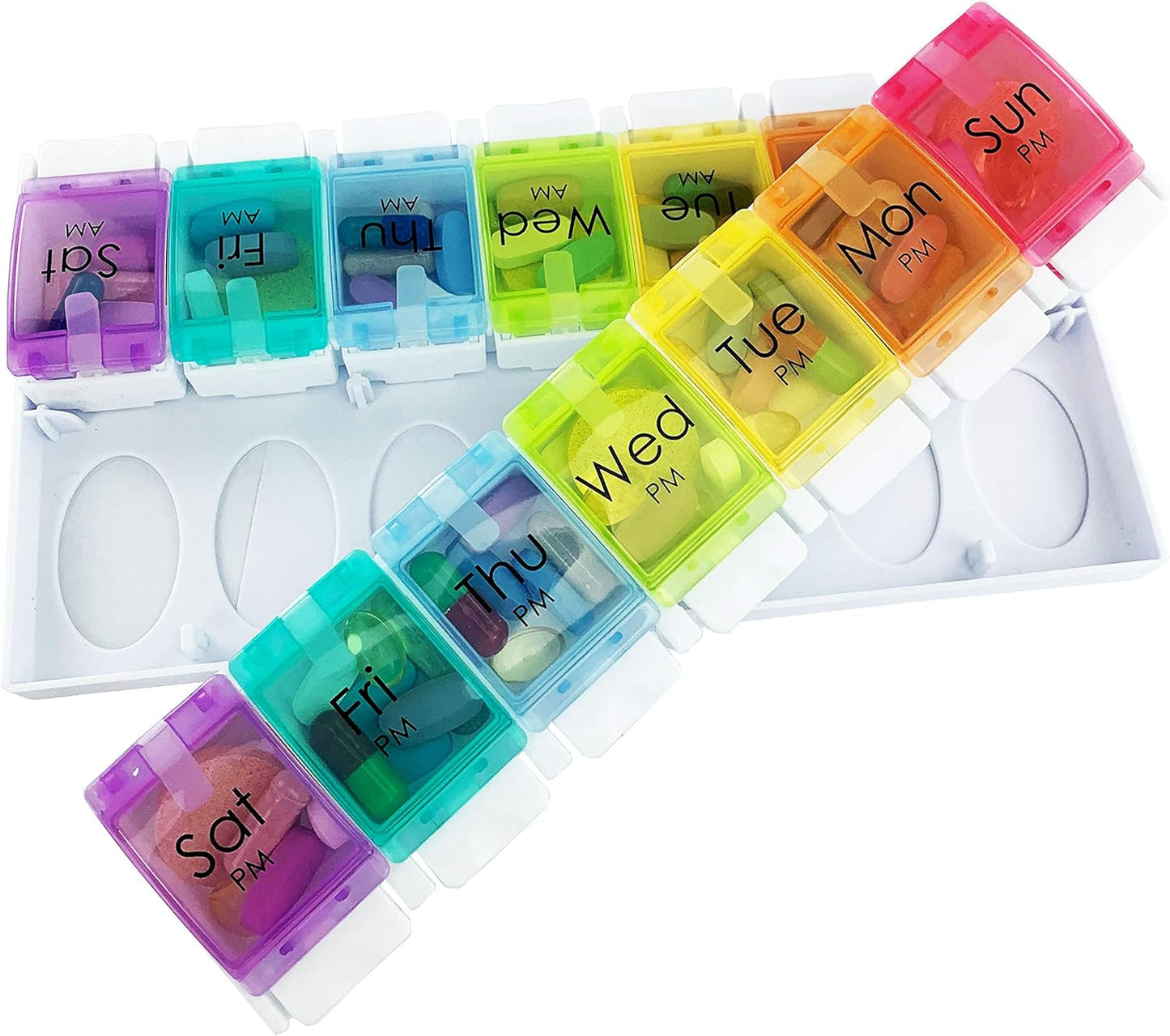Weekly Pill Box Organiser/Reminder for Medicines Supplements, Vitamins, 7Days, 2 Compartments per Day