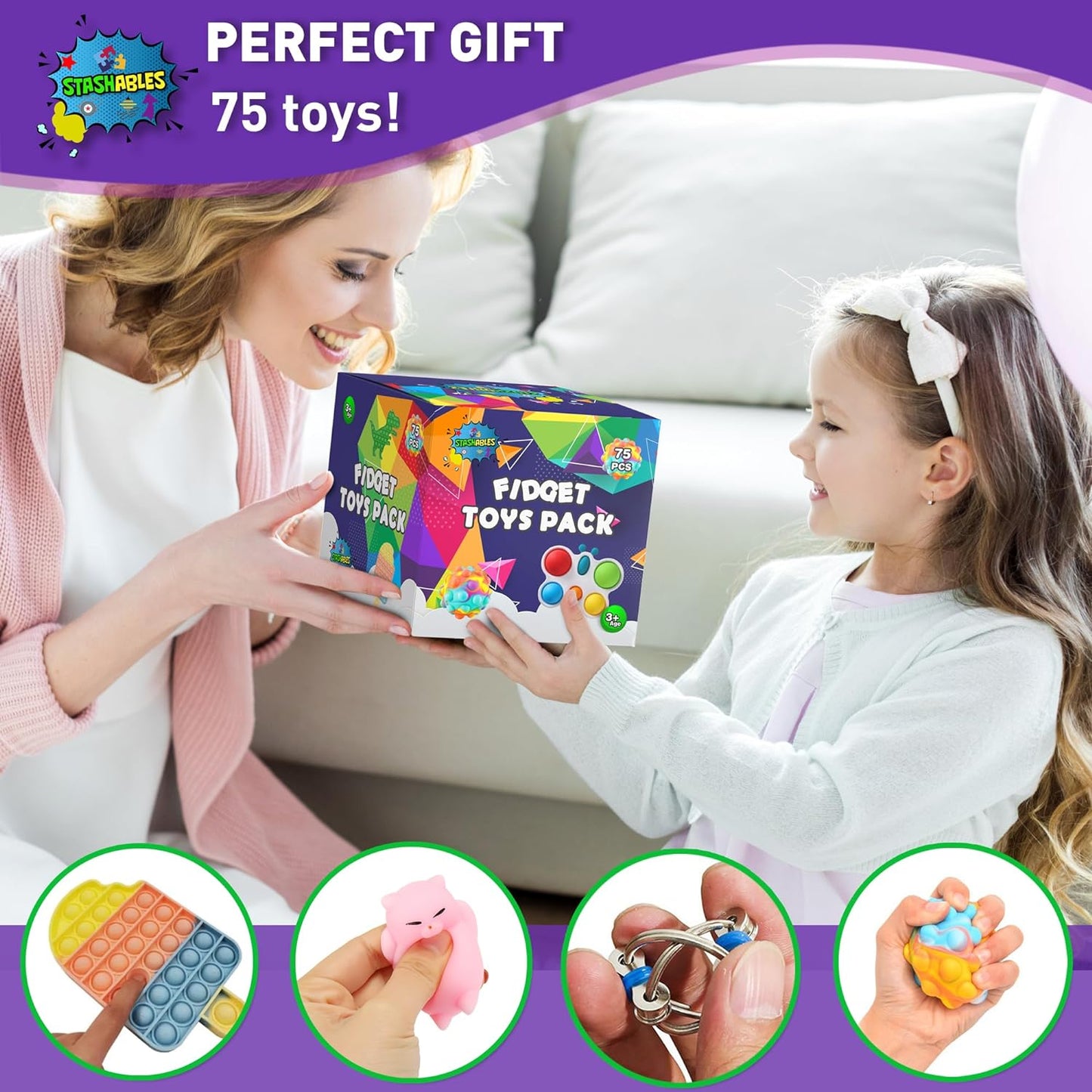 75 Pcs Fidget Toys Kids Pack - Pinata Fillers, Party Favours, Classroom Prizes, Stress Relief, Treasure Chest Goodie Bag Rewards with Pop Its for ADHD, Autism Bulk Fidgets Box Gifts for Boys and Girls