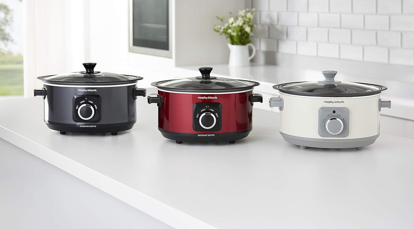 3.5L Sear & Stew Slow Cooker, Shatter Resistant Aluminium Pot, 3 Heat Settings, Hob Proof, Easy Clean, 163W, Black, 460012