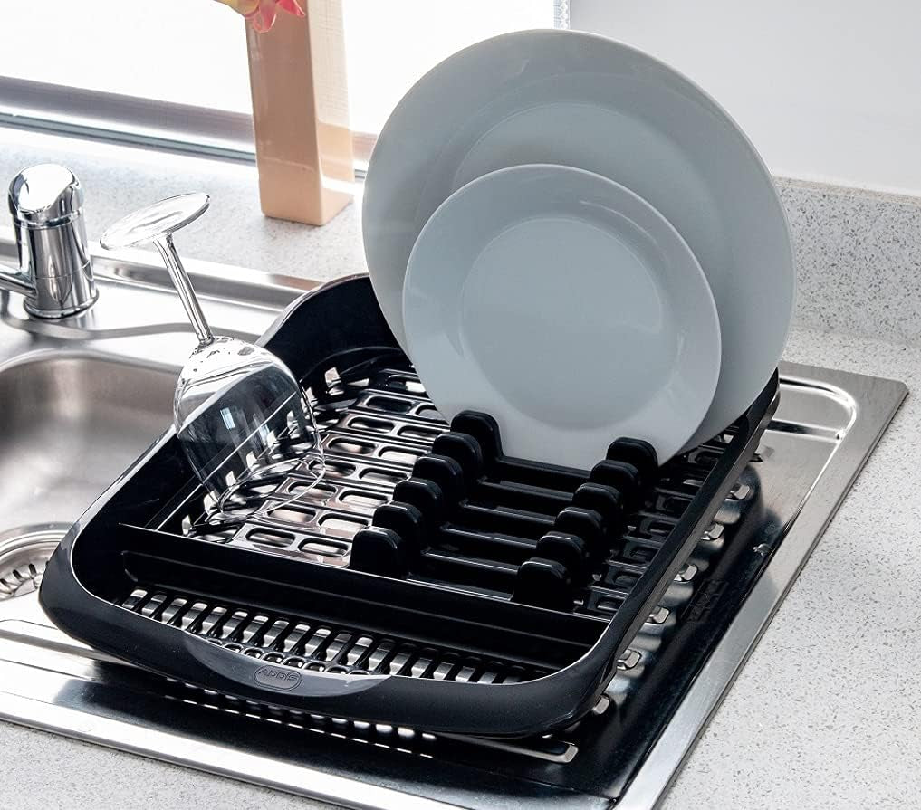 516468 Plate Dish Draining Rack, Soft Black, 33 X 39.5 X 6 Cm