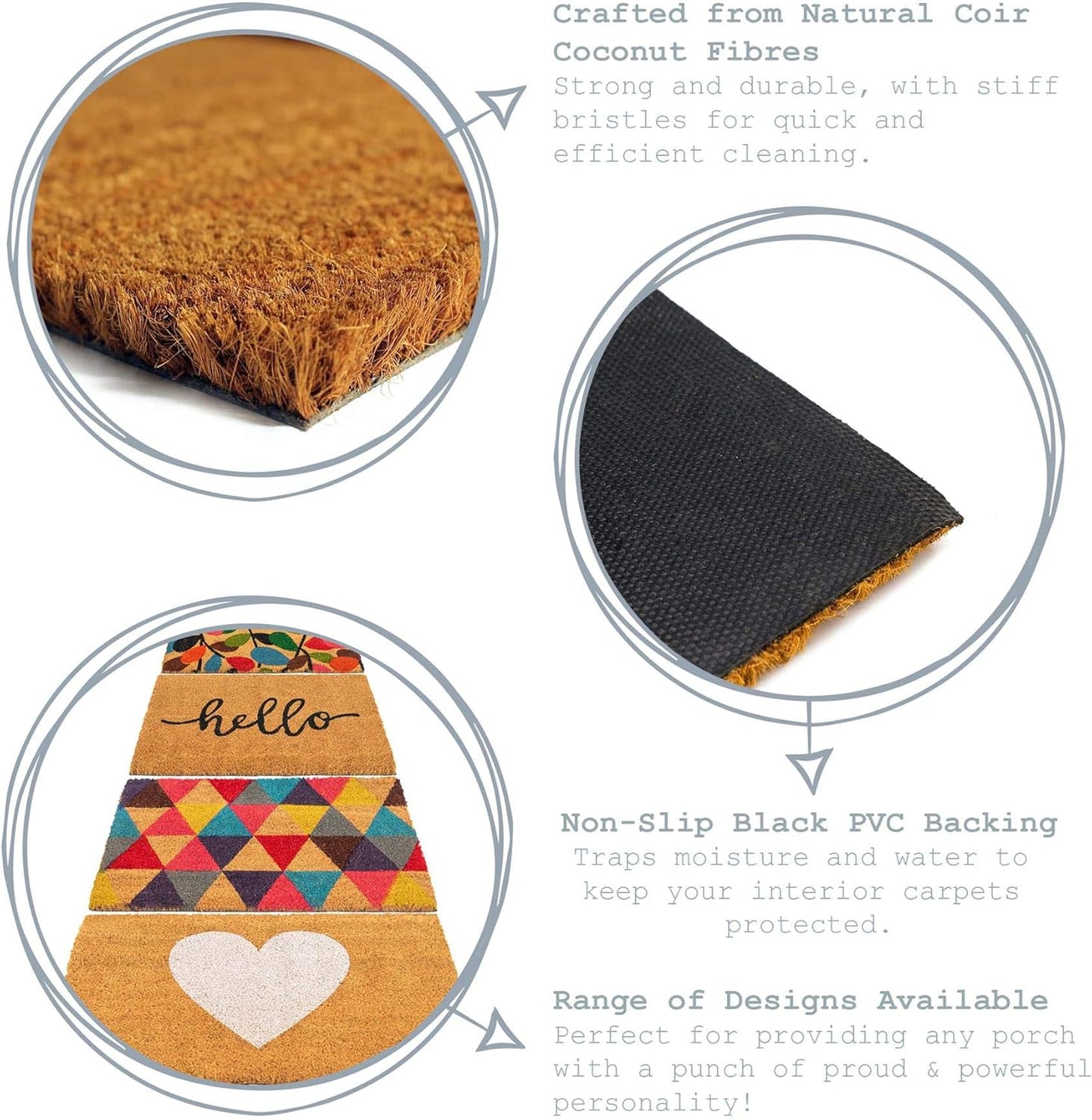 Non-Slip Coir Door Mat - 60 X 90Cm - Triangles - PVC Backed Welcome Mats Doormats