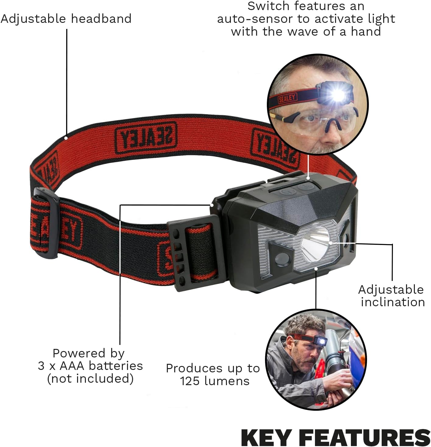 HT102R Rechargeable Head Torch 3W SMD LED with Auto-Sensor ,Red-