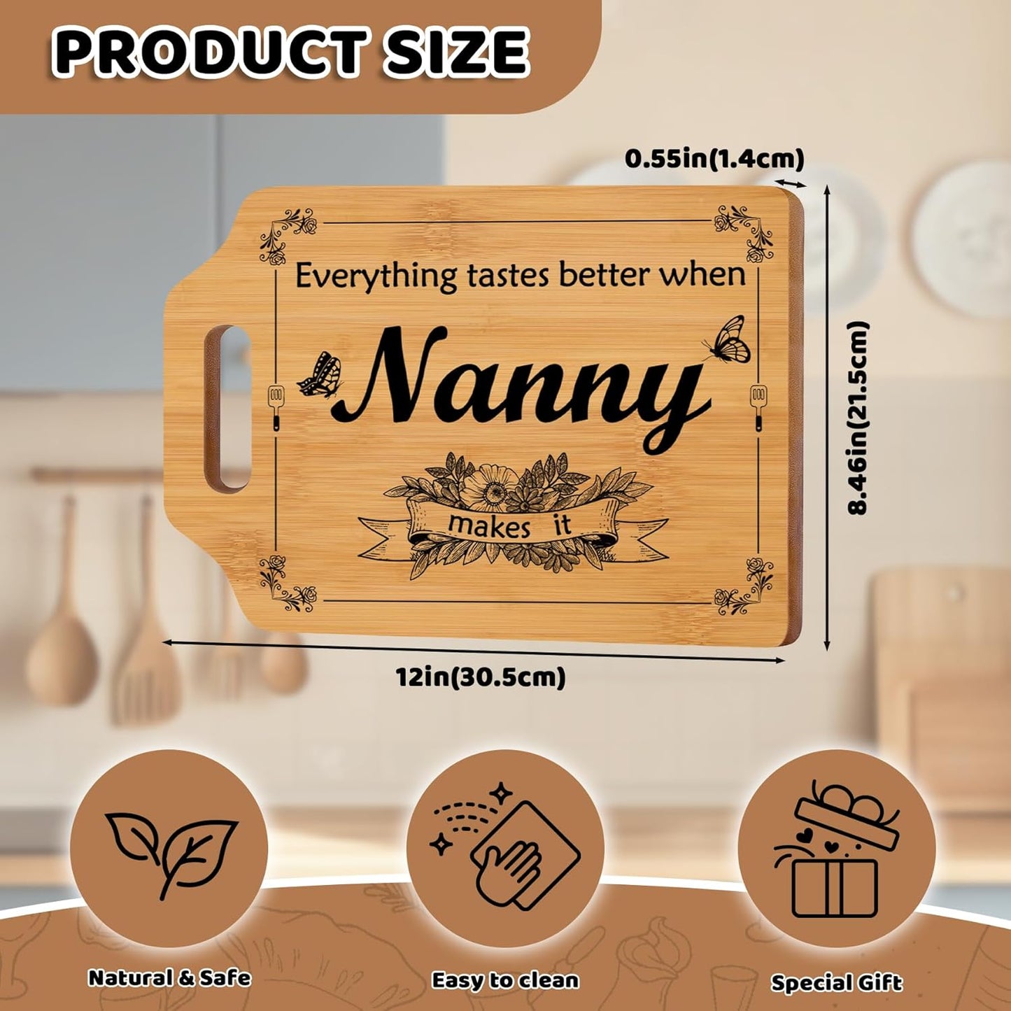 Nanny Gifts, Nanny Birthday Best Gifts from Grandchildren, Nanny Handmade Cutting Board, Birthday, Mother'S Day Gifts for Nanny, Best Gifts for Nanny, Kitchen Gifts for Nanny