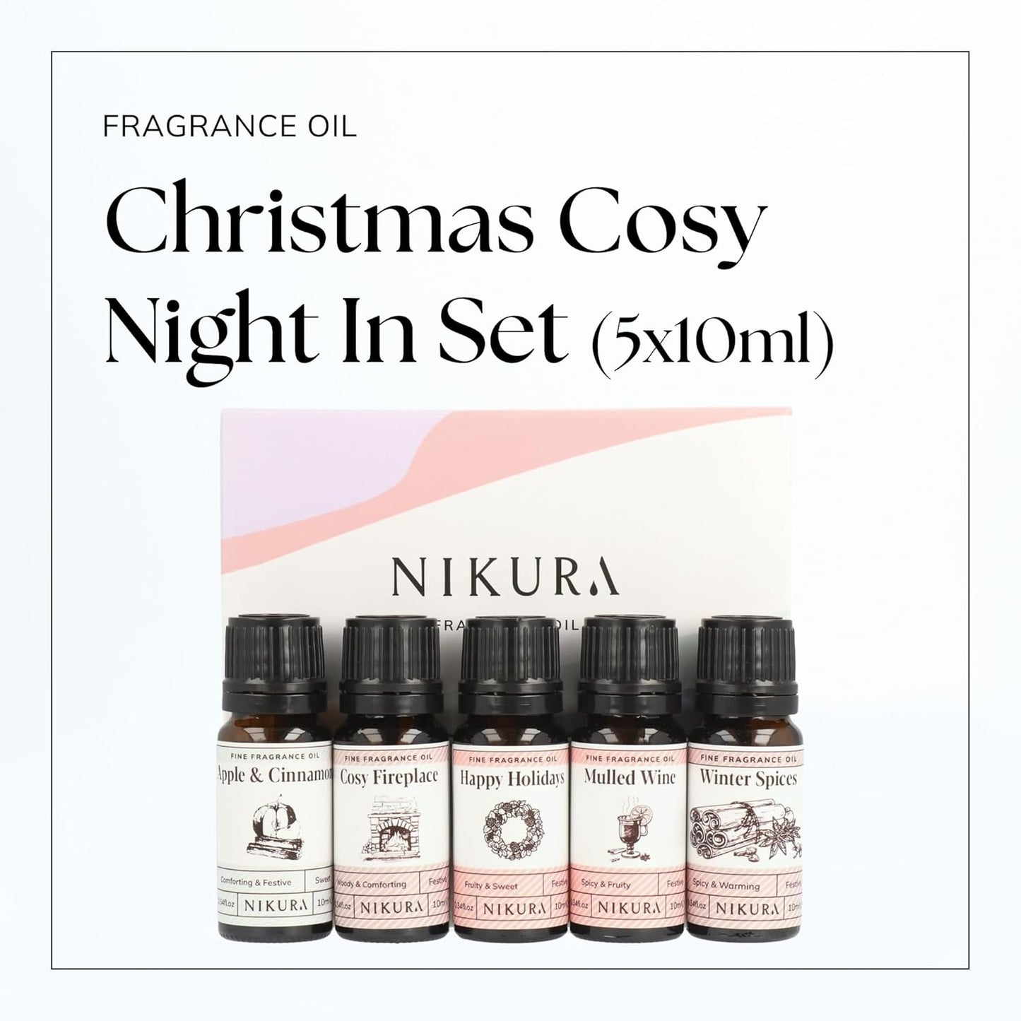 Winter Cosy Night in Fine Fragrance Oil Gift Set - 5 X 10Ml | Great for Diffusers for Home, Soap & Candle Making, Wax Melts, Burner | Bath Bombs, Perfume Scents | UK Made Essential Oils