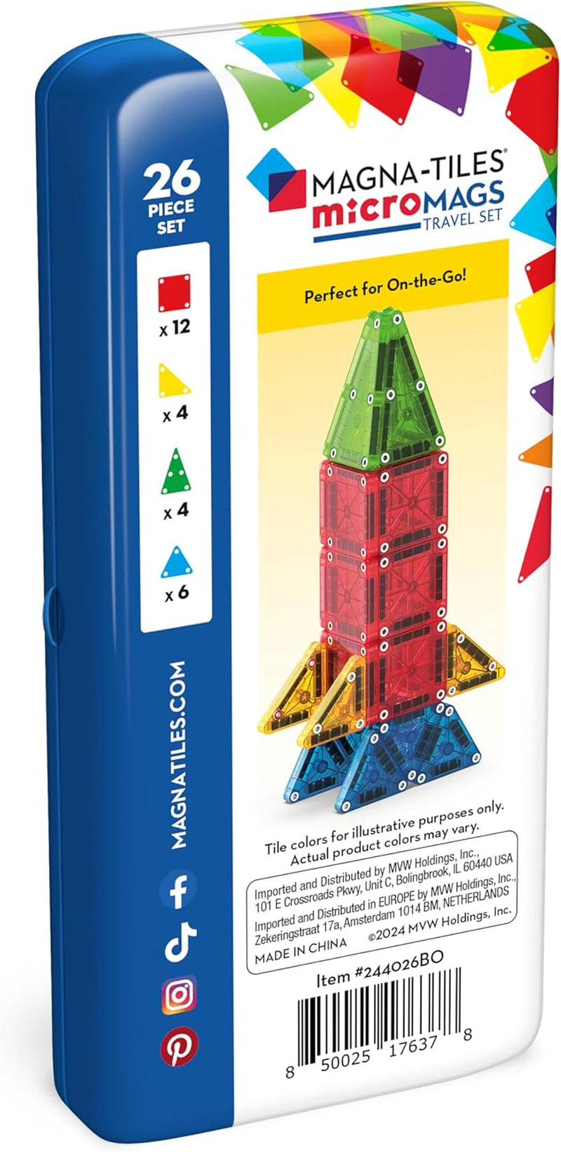 Micromags 26-Piece Travel Magnetic Construction Set – Bold Colors, the Original Magnetic Building Brand