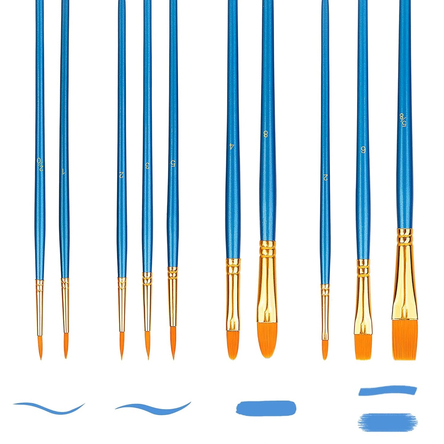 Art Paint Brush Set, Different Sizes for Artists, Adults & Kids, 10 Count, Blue