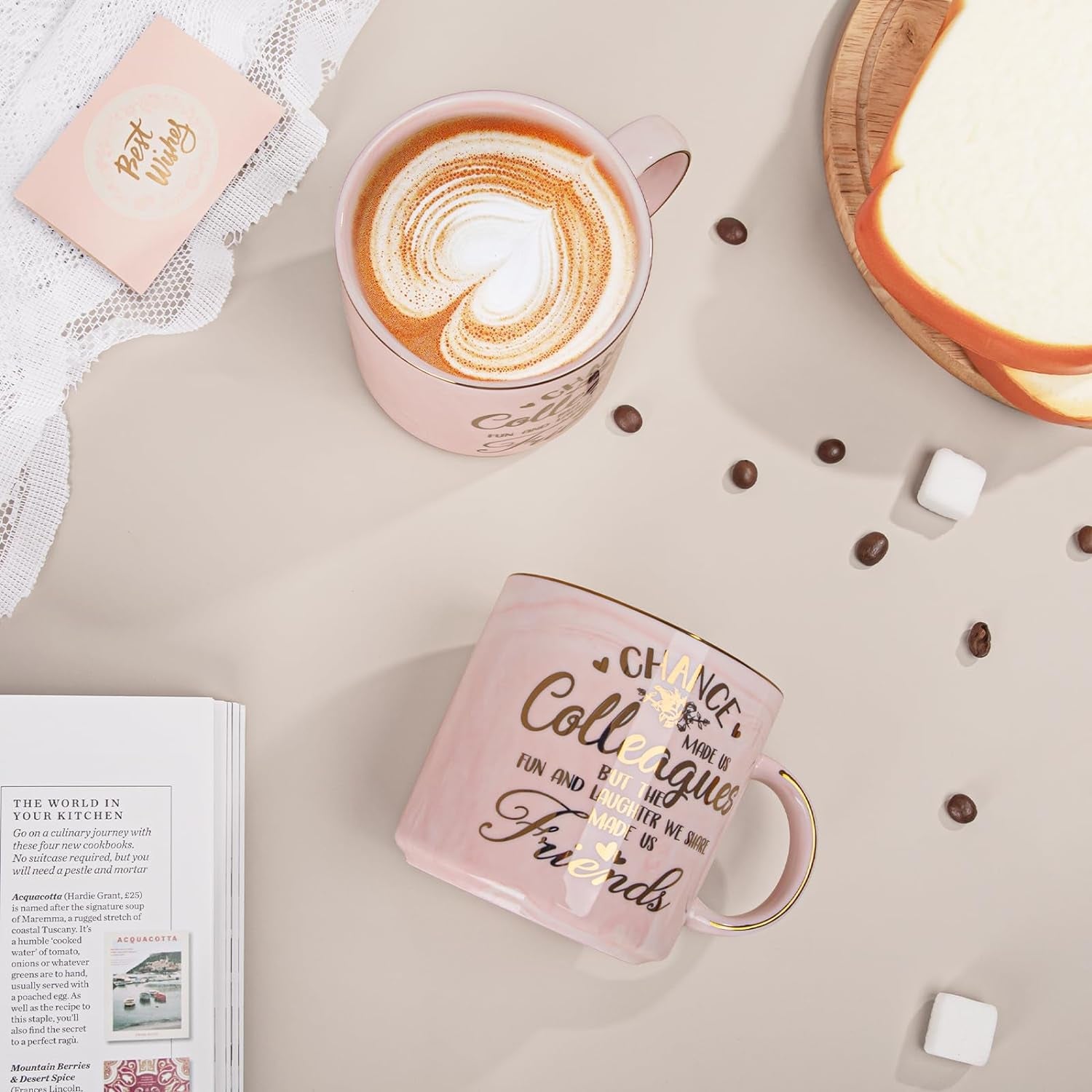 Leaving Gifts for Colleagues Women, Chance Made Us Colleagues - Work Colleague Coworker Gift for Christmas Going Away Farewell Retirement Thank You Bestie Friend, 14Oz Pink Marble Cup with Gold, Boxed
