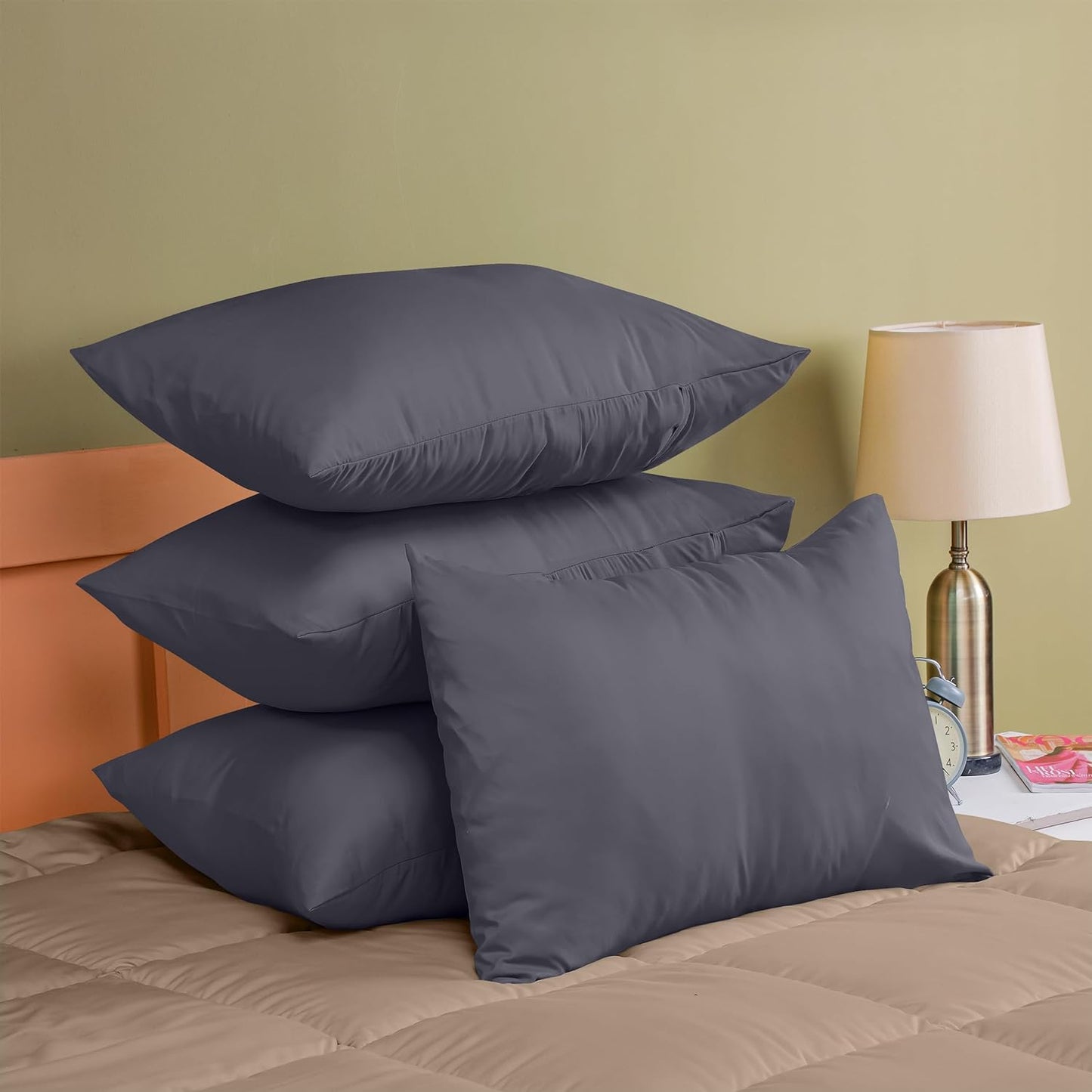 - Pillow Cases 4 Pack - Standard Size 50X75 Cm - 100% Brushed Microfiber Pillowcases with Envelope Closure - Wrinkle, Fade, Stain Resistant Pillow Cases - Grey