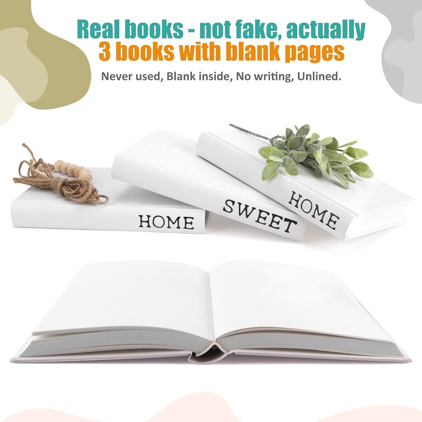 Decorative White Books,Farmhouse Stacked Books,Hardcover Books Decorative,Home|Sweet|Home(Set of 3) Stacked Books for Decorating Coffee Tables and Shelves (White)