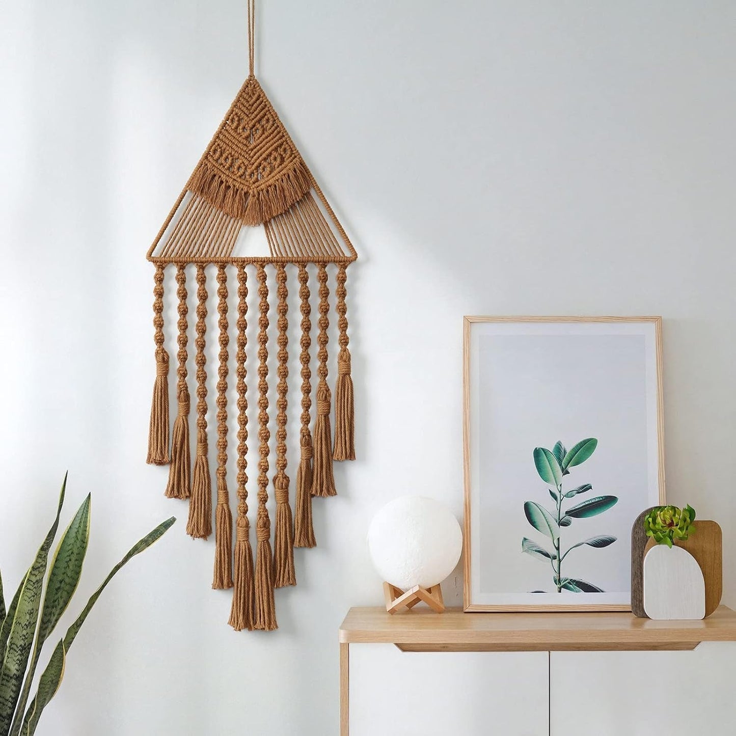 Macrame Wall Hanging Handwoven Dream Catcher Triangle Tassel Tapestries Boho Backdrop Decor Geometric Art Handmade Tapestry for Wall Apartment Party Bedroom Living Room Door Decoration