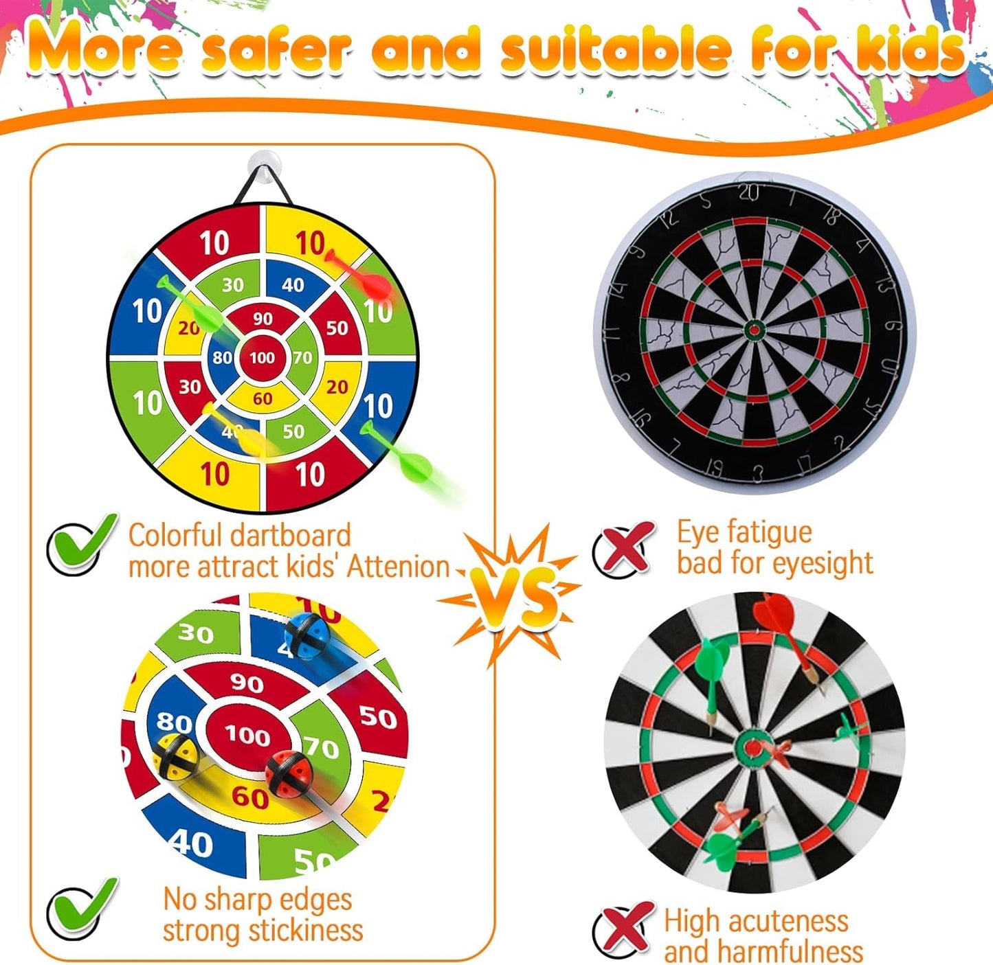 26 Inches Kids Dart Board Set, Dart Board for Kids, Double Sided with 12 Sticky Balls, Indoor Outdoor Party Games Toys for 3 4 5 6 7 8 9 10 11 12 Year Old Boy Girl and Adult