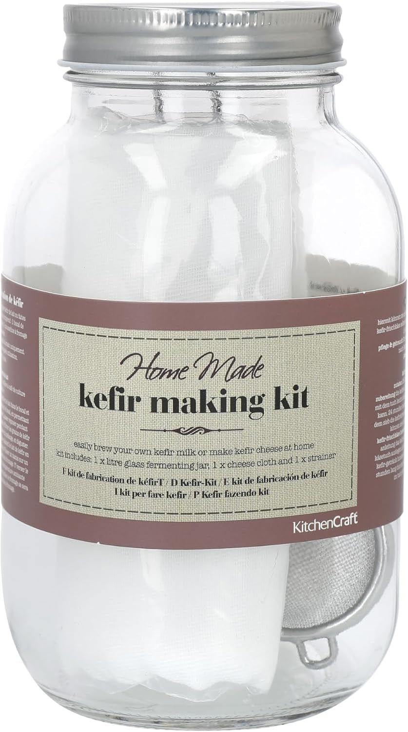 Home Made Kefir Making Kit in Gift Box, Glass/Cheese Cloth