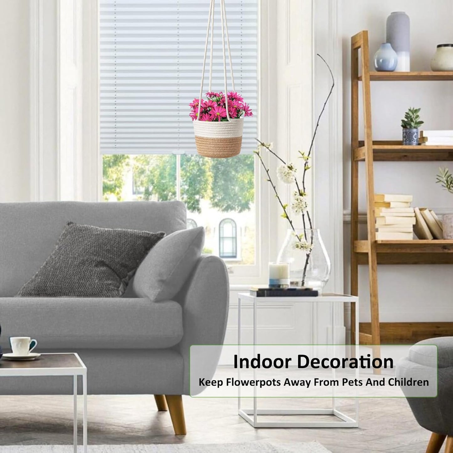 Plant Hangers Hanging Basket Planter Flower Pot Cotton Rope Woven Baskets 72Cm Wall Hanging Planter Ceiling Plants Holder Indoor Outdoor Flower Pot Storage Hanger Decorative for Home Garden