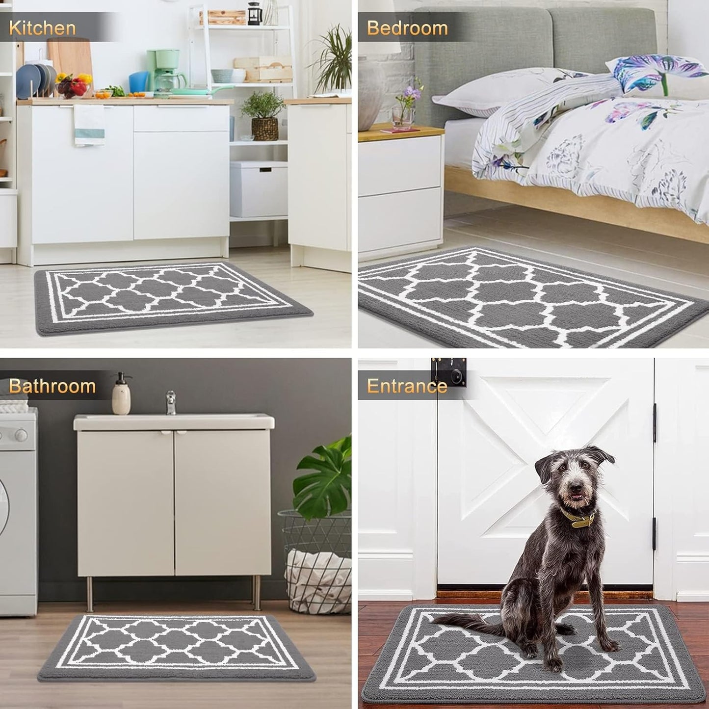 Washable Door Mats Indoor, Dirt Trapper Mat Absorbent Non-Slip Low Profile Doormat for Entrance, Inside, Kitchen, Front Back Door, Pets and Dogs— 50 X 80 Cm, Grey