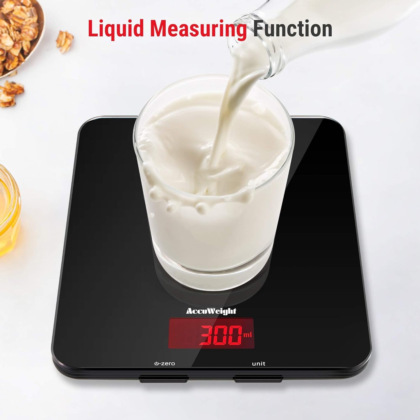 201 Digital Kitchen Scales with Tempered Glass Platform Electronic Weighing Food Scale with Backlit LCD Display Multifunctional, for Office School Home Baking Cooking, 5Kg/11Lb