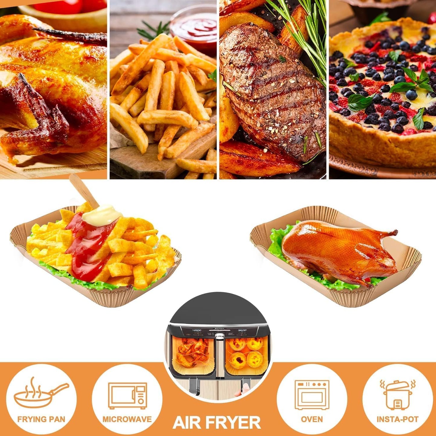 130PC Air Fryer Liners, Ninja Air Fryer Liners for Ninja Air Fryer Dual, Disposable Air Fryer Accessories Paper Liners for Ninja AF300UK AF400UK, Salter, Tower and Other Dual Zone Air Fryer