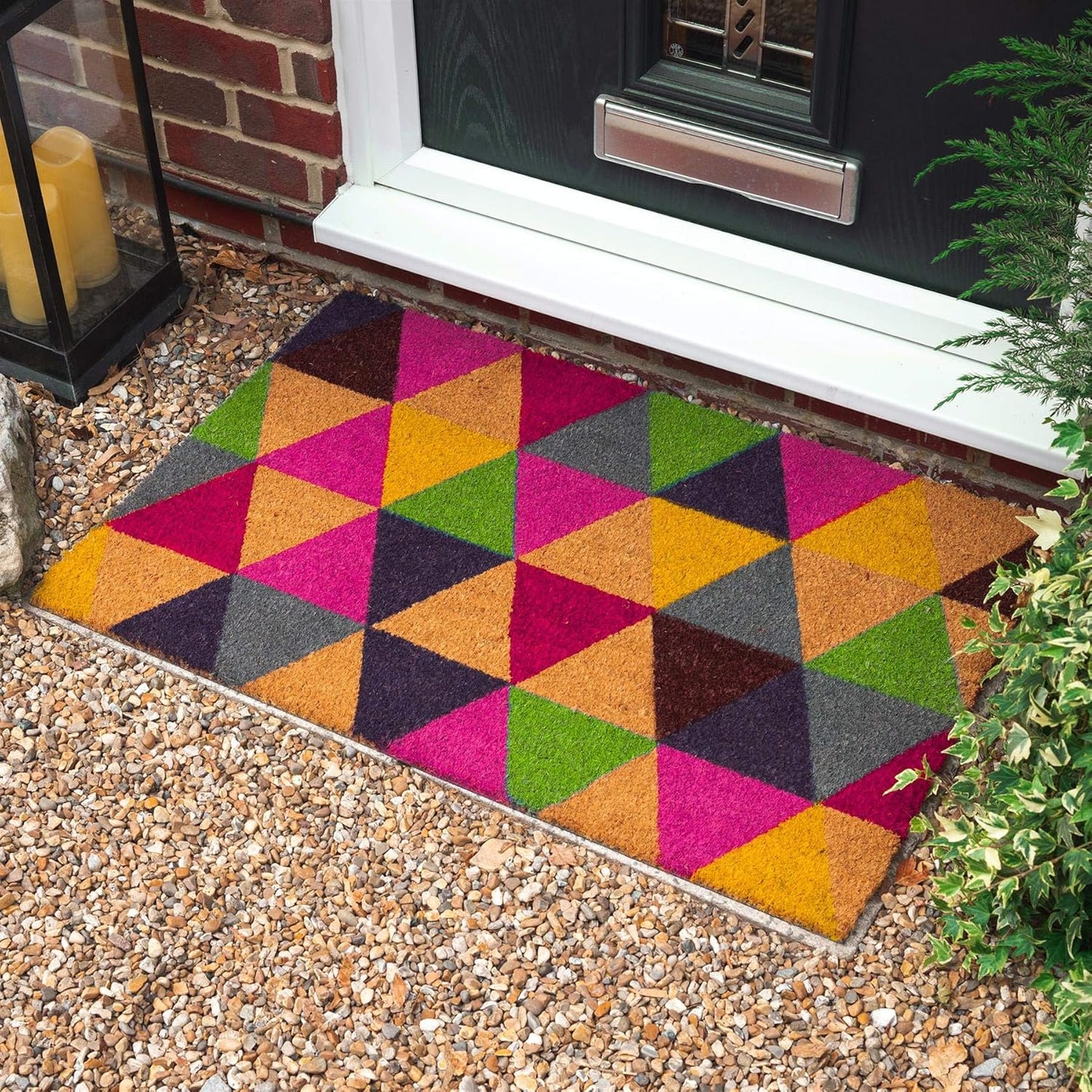 Non-Slip Coir Door Mat - 60 X 90Cm - Triangles - PVC Backed Welcome Mats Doormats