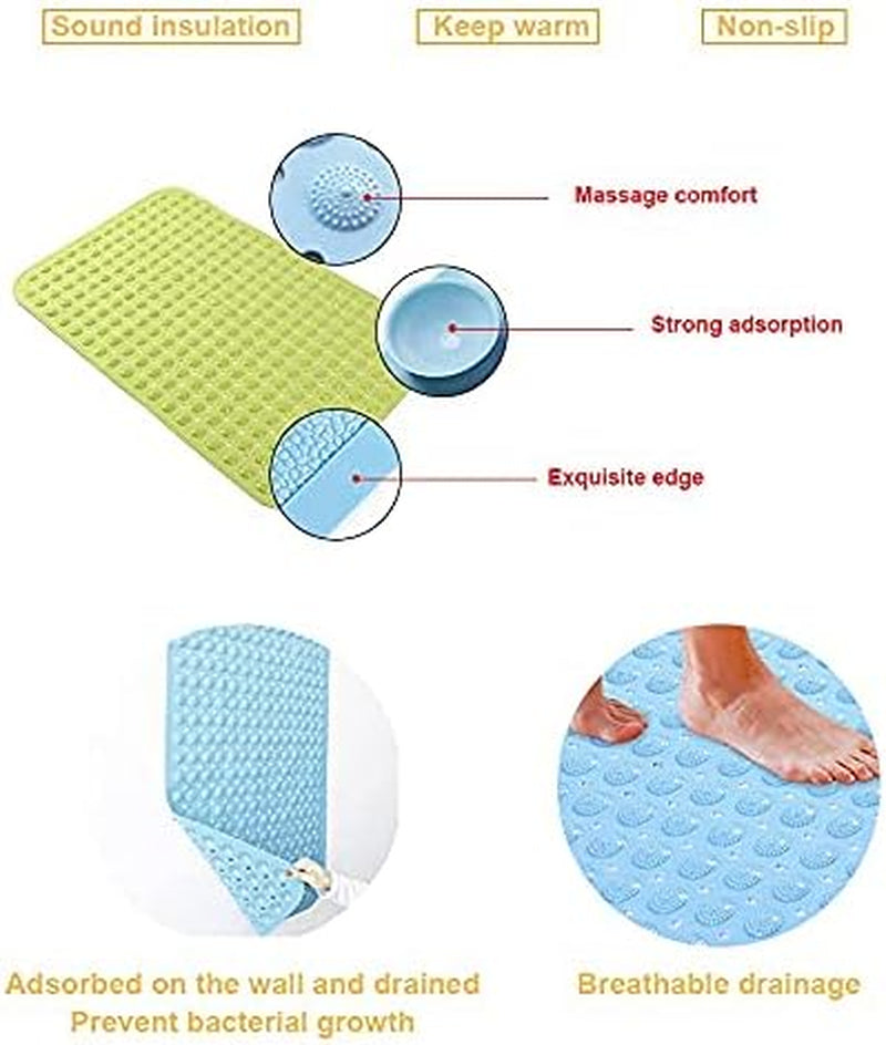 | Bath Mat Light Blue | Non Slip Bathroom Mat | Shower Mat with Suction Cups | Machine Washable | Latex Free | Extra Long 100 * 40 CM