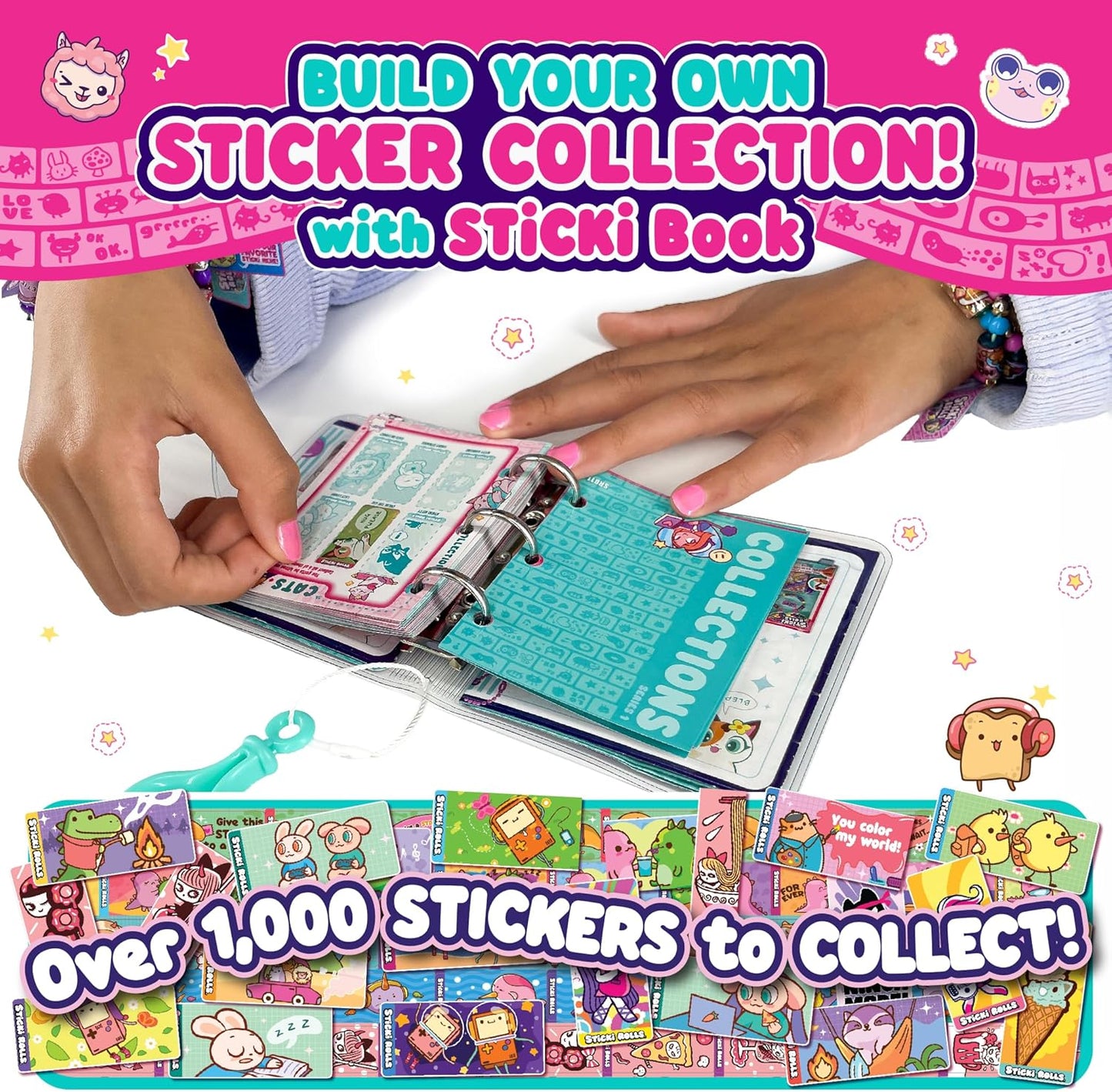 Sticki Rolls Sticki Book, Wearable & Shareable Sticker Bracelet, 120 Mini Stickers, Bracelet and Sticki Book, Assorted Colours and Styles, Packaging May Vary