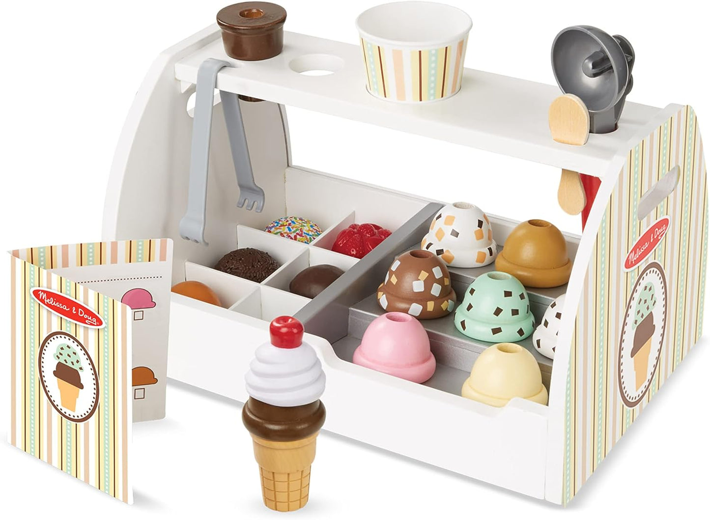 Wooden Ice Cream Toy Shop, Ice Cream Toy, Wooden Play Food Sets for Children, Wooden Food Toys & Play Kitchen Accessories, Play Food & Kitchen Toys, Gift for 3 Year Old Boy or Girl
