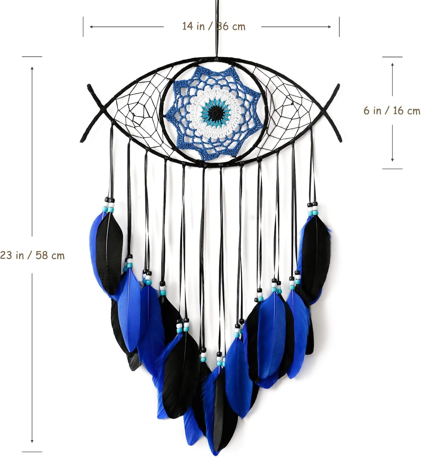 Evil Eye Dream Catcher Hand-Woven Blue Macrame Dreamcatcher Evil Eye Wall Hanging Home Decoration Ornament Kids Christmas Thanksgiving Blessing Gift