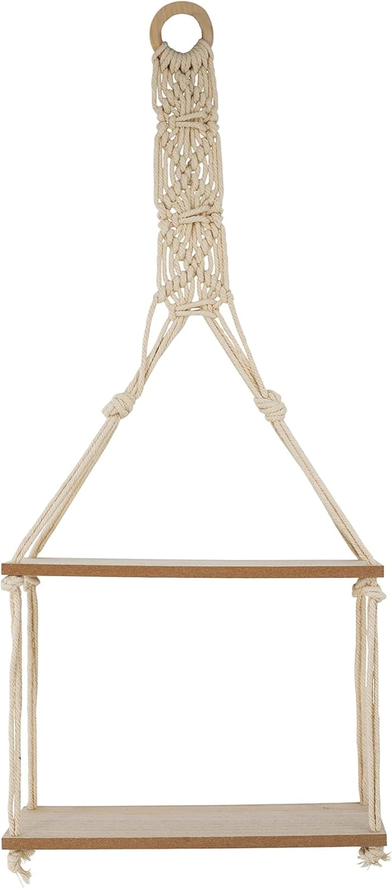 2 Tier Hanging Floating Macrame Rope Shelf Wooden Storage Kitchen Wall Boho Decor Gift (HANGING SHELF 30X10X72 Cm)