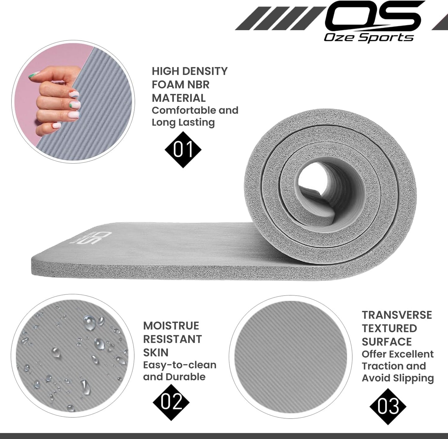Yoga Mat Exercise NBR Fitness Foam Mat Extra Thick Non-Slip Large Padded High Density Ideal for Hiit Pilates Gymnastics Mats Fitness & Workout with Free Carry Strap