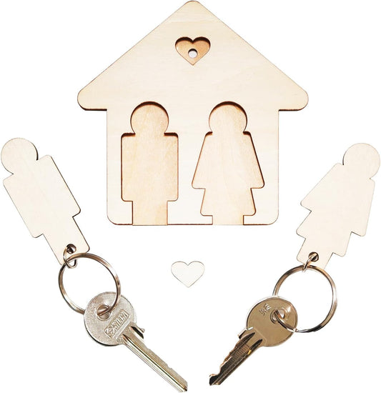 LAC Couples Keyrings - Couples Gifts for His and Hers - House Warming Gifts New Home Accessories - Wooden Key Holder