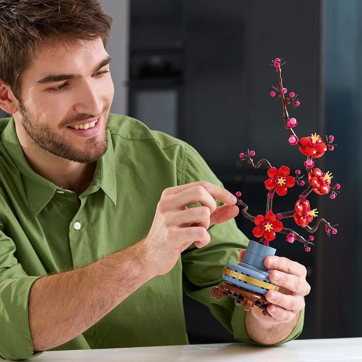 Botanicals Plum Blossom Set for Adults - Artificial Flowers for Indoor Incl. a Buildable Flowerpot - Home Office Decor Display Piece - Valentine'S Treat for Women and Men - 10369