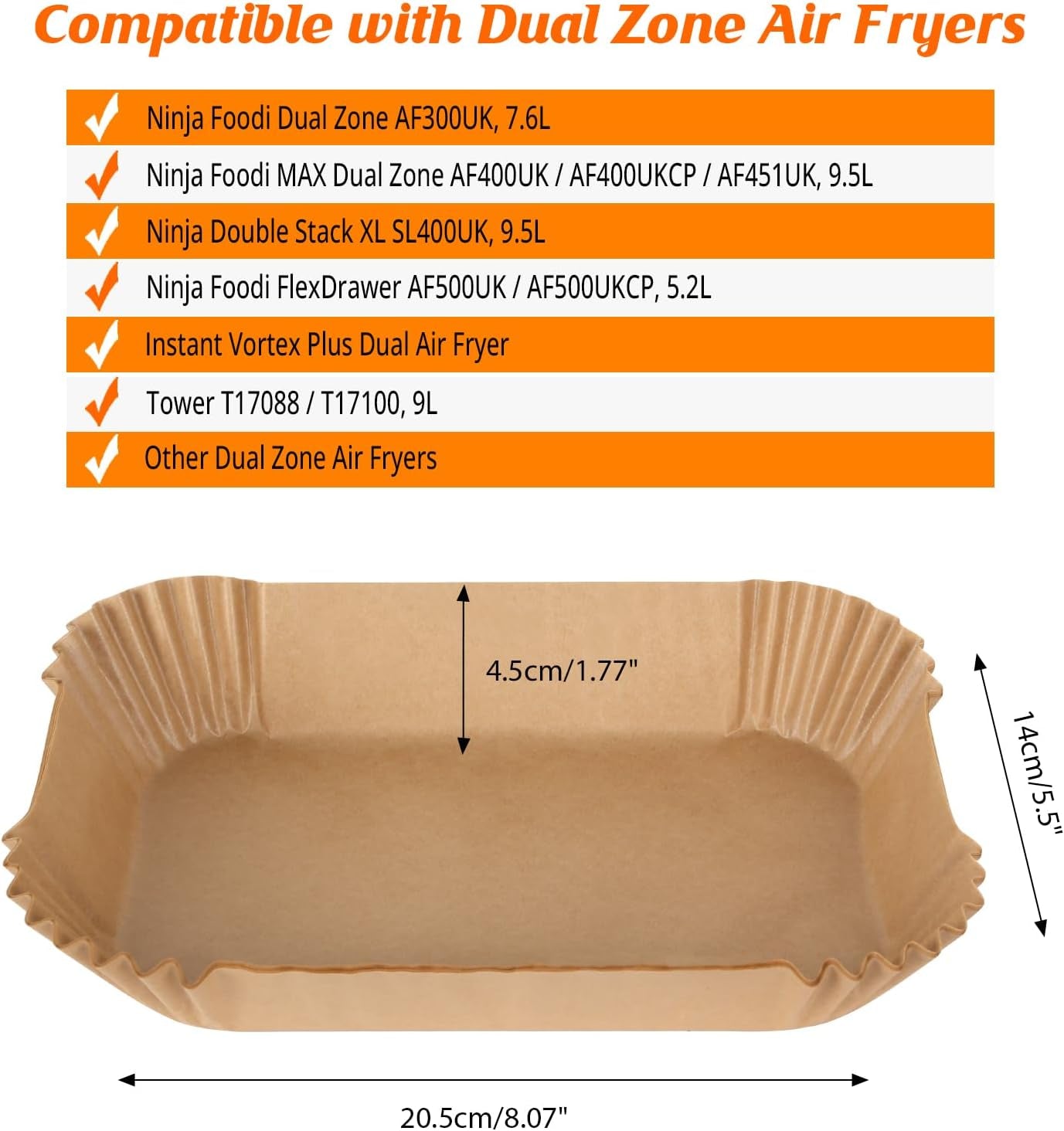 120Pcs Air Fryer Liners for Ninja Dual, Disposable Airfryer Parchment Paper Liners Accessories Compatible with Ninja AF300UK AF400UK SL400UK AF500UK, Other Dual Zone Air Fryer